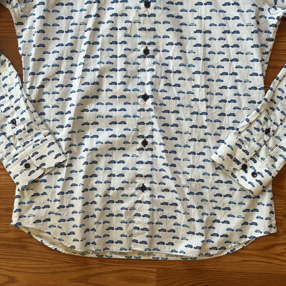 Jared Lang White and Blue Car Print 100% Cotton Button Down Shirt Size Large - Picture 3 of 9